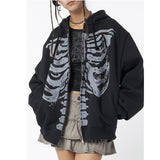 Trizchlor Skeleton Print Zip Up Loose Oversized Hoodie