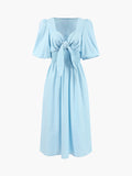Trizchlor-Linen Cotton Front Tie Midi Dress
