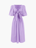 Trizchlor-Linen Cotton Front Tie Midi Dress