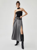 Trizchlor-Pleated Split Maxi Skirt Without Belt