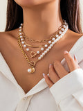Trizchlor-Pearl Decor Chain Layered Necklace