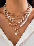 Trizchlor-Pearl Decor Chain Layered Necklace