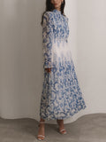 Trizchlor-Plant Pattern Printed Pleated Long Dress