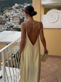 Trizchlor-Backless Vacation Satin Long Dress