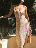 Trizchlor-Floral Print Trim Cami Midi Dress