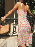 Trizchlor-Floral Print Trim Cami Midi Dress