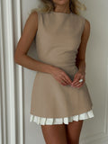 Trizchlor-Two-Tone Sleeveless Pleated Short Dress