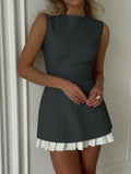 Trizchlor-Two-Tone Sleeveless Pleated Short Dress