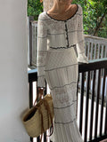 Trizchlor-Contrast Binding Knit Cardigan+Skirt
