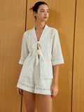 Trizchlor-Knotted Cutout Half Sleeve Top With Shorts Set