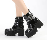 Thanksgiving  Trizchlor  Women Shoes Boots Black Dark Cool Thick Bottom Platform Harajuku Shoes With Metal Chain Gothic Punk Girls Shoes Footwear