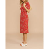 Trizchlor-Summer Dress For Women Clothing 2024 V Neck Short Sleeve Button Tie Waist Wrap Dress Elegant Vintage Floral Print Midi Dress