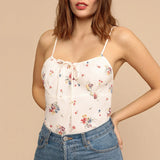 Beach Style Summer Tops For Women 2021 Fashion Vintage Floral Print Spaghetti Strap Top Tie Up Neck Sleeveless Casual Cami Top