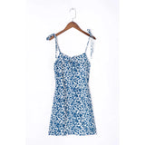 Trizchlor-Dresses 2024 Summer Clothes For Women Sleeveless V Neck Bow Tie Casual Print Dress Sexy Tie Spaghetti Strap Mini Dress Sundress