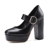 Trizchlor Fashion Platform High Heels Shoes Female   Leather Black White Women's Heels Round Toe Party Pumps Women Mary Jane Shoes