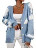  Women's Sweater Long Sleeve Cardigan White Cloud Jacquard Mid-Length Spring and Autumn