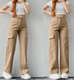 school fits highschool New Versatile Casual Mid-Waist Three-Dimensional Pocket Long Waist Tight Tooling Casual American Style