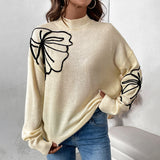 fall 2024 fashion trends 2024 New Autumn Women's Half Turtleneck Flower Pattern Sweater Women