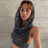 Trizchlor- autumn fashion trend women's clothing new hooded sleeveless navel-baring knitted solid color inner sweater