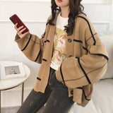 Trizchlor fall outfits aesthetic Korean Style Autumn New  Lazy Style Loose Plaid Sweater Cardigan V-neck Sweater Coat Long Sleeve Outer Wear