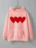 fashion killa Hot Selling Women's Fleece-lined Sweater Plain Heart-Shaped Printed Kangaroo Pocket Drawstring Drop Shoulder Sleeve Hooded