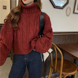 college fall outfits Autumn New Korean Style Lazy Style Solid Color Loose Thick Short Turtleneck Sweater Women's Thickened Knitted Top