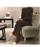 business casual outfits for women Factory Autumn and Winter New Lazy Style Elegant Solid Color Simple Temperament Knitted Sweater Wide Leg Pants Two-Piece Set