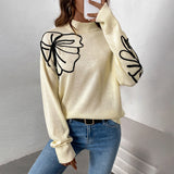 fall 2024 fashion trends 2024 New Autumn Women's Half Turtleneck Flower Pattern Sweater Women