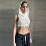 Trizchlor- autumn fashion trend women's clothing new hooded sleeveless navel-baring knitted solid color inner sweater