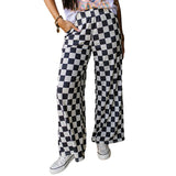 preppy Spring New Chessboard Plaid Printed Casual Pants for Women 2024 Personality Niche Loose High Waist Wide Leg Pants for Women