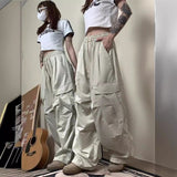 Trizchlor tomboy outfit American Retro Overalls Design Pleated Multi-Pocket Straight Wide-Leg Pants High Waist Loose Casual Trousers Ins