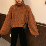 college fall outfits Autumn New Korean Style Lazy Style Solid Color Loose Thick Short Turtleneck Sweater Women's Thickened Knitted Top