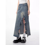 Spring and Summer New American Retro High Waist Slimming Mid-Length Split Denim Fishtail Skirt for Women