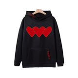 fashion killa Hot Selling Women's Fleece-lined Sweater Plain Heart-Shaped Printed Kangaroo Pocket Drawstring Drop Shoulder Sleeve Hooded