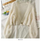 classy winter outfits Women's Faux Mink Wool Knitted Cardigan Autumn and Winter New Fashion One Button Soft Glutinous Loose Furry Coat Short