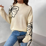 fall 2024 fashion trends 2024 New Autumn Women's Half Turtleneck Flower Pattern Sweater Women