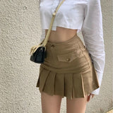 Trizchlor Back to college Pleated Micro Skirt Women Korean Fashion Casaul Button Pocket Patchwork High Waist A-Line   Mini Skirt Streetwear