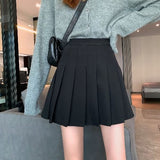 Trizchlor Back to college Pleated Mini Skirt Women Cute Korean Fashion Solid Slim High Waist A-Line Short Skirt School Girls Casual Preppy Style