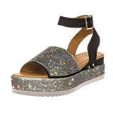 Platform sandals Wedges Women's 2024 Trend Shoes Summer Woman Elegant Heels Fashion Party Dress Stylish Girls Black Rhinestone