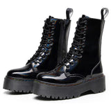 Trizchlor  Winter Women Boots Leather Reflective Female Lace Up Platforms Boot Increase Height Punk Boots Black Casual High-Top Shoes