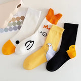 Trizchior Middle Tube Ins Cute Socks Japanese Duck Cartoon Stockings Cotton College Trend Kawaii Women Socks
