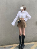 Trizchlor Back to college Pleated Micro Skirt Women Korean Fashion Casaul Button Pocket Patchwork High Waist A-Line   Mini Skirt Streetwear