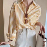 Trizchlor Striped Shirts Women Y2K Vintage Streetwear Long Sleeve Tops Korean Fashion Office Ladies Elegant Loose Casual Blouse New