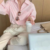 Trizchlor Striped Shirts Women Y2K Vintage Streetwear Long Sleeve Tops Korean Fashion Office Ladies Elegant Loose Casual Blouse New