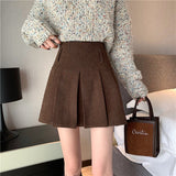 Back to college Vintage Corduroy Pleated Skirt Women Korean Style Kawaii Patchwork Casual High Waist A-Line Mini Skirts Autumn Winter