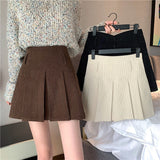 Back to college Vintage Corduroy Pleated Skirt Women Korean Style Kawaii Patchwork Casual High Waist A-Line Mini Skirts Autumn Winter