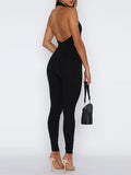 Trizchlor-2024 Fashion Black Pants Jumpsuit Sexy Sleeveless Club Outfits for Women 1Pieces Cut Out Back Open Halter Jumpsuits