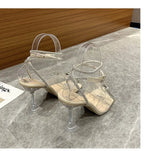 Trizchlor-Sexy Rhinestone Bowknot Women's Sandals Jelly Transparent High Heels Summer Ankle Buckle Strap Party Shoe