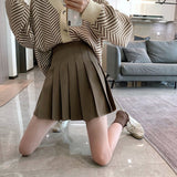 Trizchlor Back to college Pleated Mini Skirt Women Cute Korean Fashion Solid Slim High Waist A-Line Short Skirt School Girls Casual Preppy Style