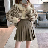 Trizchlor Back to college Pleated Mini Skirt Women Cute Korean Fashion Solid Slim High Waist A-Line Short Skirt School Girls Casual Preppy Style